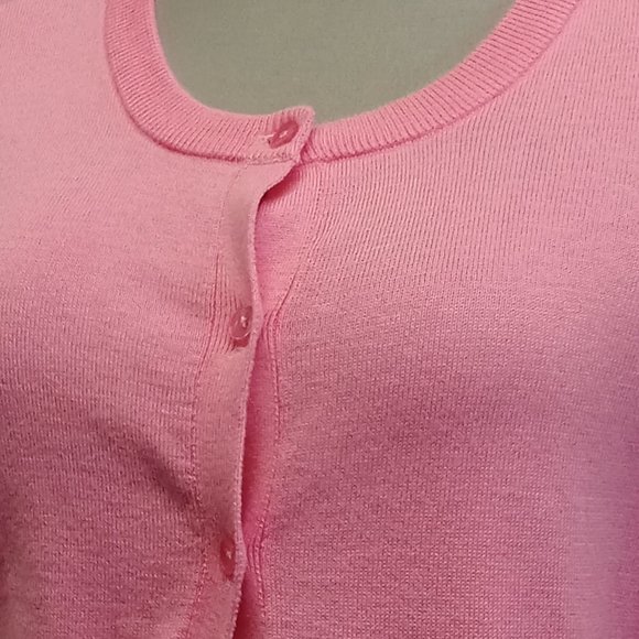 Amazon Essentials NWT bright pink barbiecore full button cardigan preppy fun szS - Picture 2 of 5